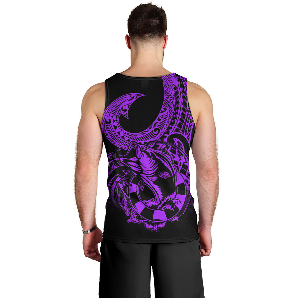 Polynesia Men Tank Top Fish Hook Tattoo Go Fishing Polynesian Pattern Purple LT14 - Polynesian Pride