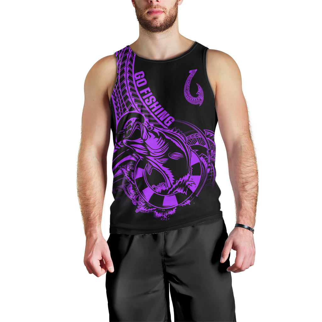 Polynesia Men Tank Top Fish Hook Tattoo Go Fishing Polynesian Pattern Purple LT14 - Polynesian Pride