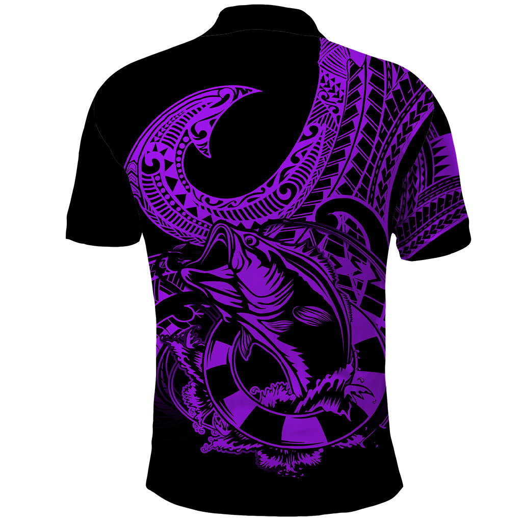 Polynesia Polo Shirt Fish Hook Tattoo Go Fishing Polynesian Pattern Purple LT14 - Polynesian Pride