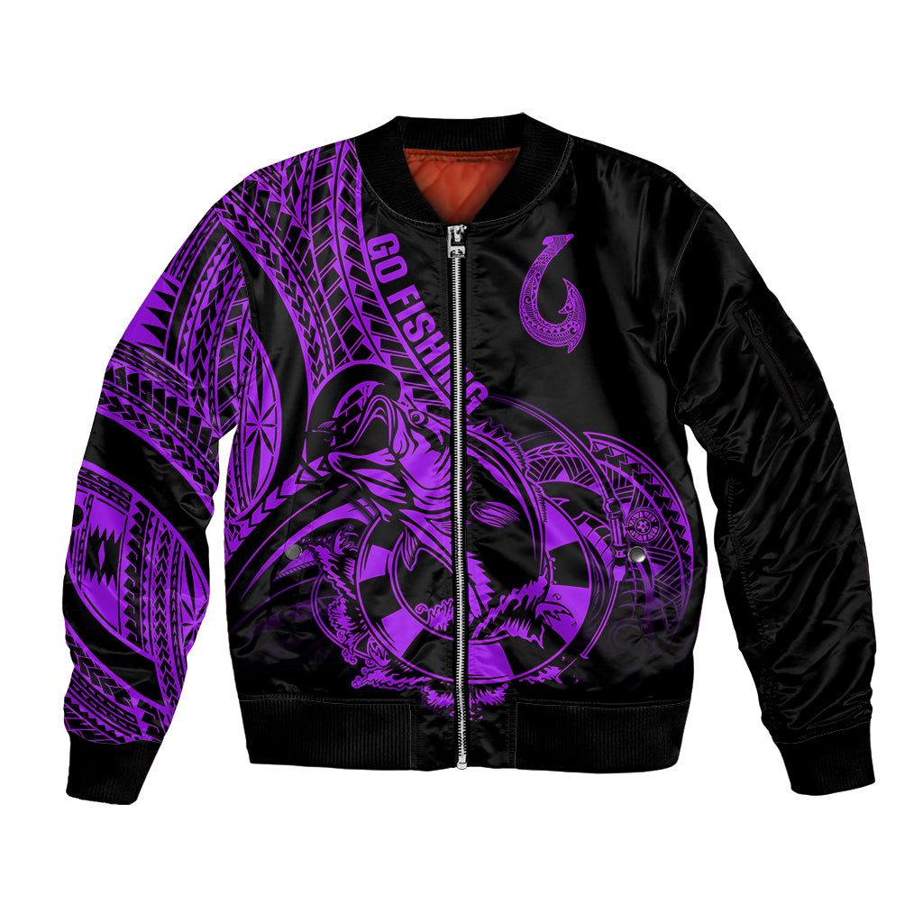 polynesia-sleeve-zip-bomber-jacket-fish-hook-tattoo-go-fishing-polynesian-pattern-purple