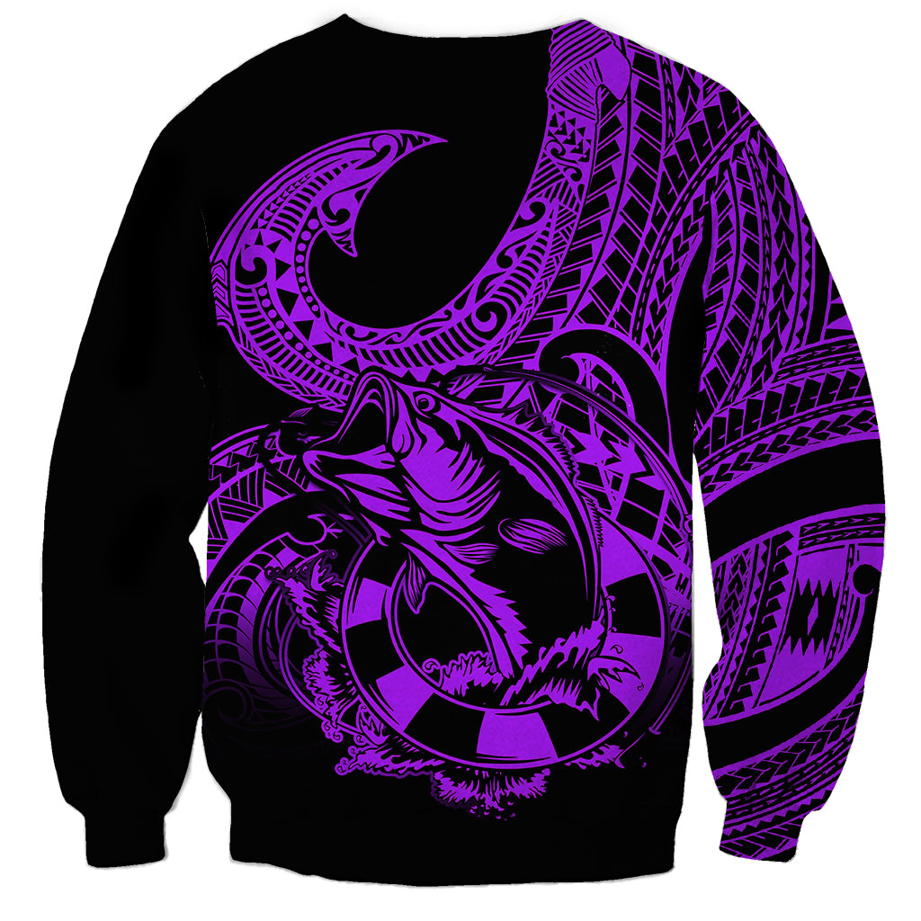 Polynesia Sweatshirt Fish Hook Tattoo Go Fishing Polynesian Pattern Purple LT14 - Polynesian Pride