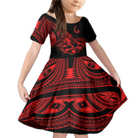 Polynesia Family Matching Mermaid Dress and Hawaiian Shirt Fish Hook Tattoo Go Fishing Polynesian Pattern Red LT14 Daughter's Dress Red - Polynesian Pride