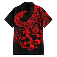 Polynesia Family Matching Off Shoulder Short Dress and Hawaiian Shirt Fish Hook Tattoo Go Fishing Polynesian Pattern Red LT14 - Polynesian Pride