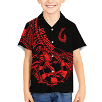 Polynesia Family Matching Off Shoulder Short Dress and Hawaiian Shirt Fish Hook Tattoo Go Fishing Polynesian Pattern Red LT14 Son's Shirt Red - Polynesian Pride