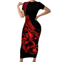 Polynesia Family Matching Short Sleeve Bodycon Dress and Hawaiian Shirt Fish Hook Tattoo Go Fishing Polynesian Pattern Red LT14 Mom's Dress Red - Polynesian Pride