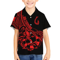 Polynesia Family Matching Short Sleeve Bodycon Dress and Hawaiian Shirt Fish Hook Tattoo Go Fishing Polynesian Pattern Red LT14 Son's Shirt Red - Polynesian Pride