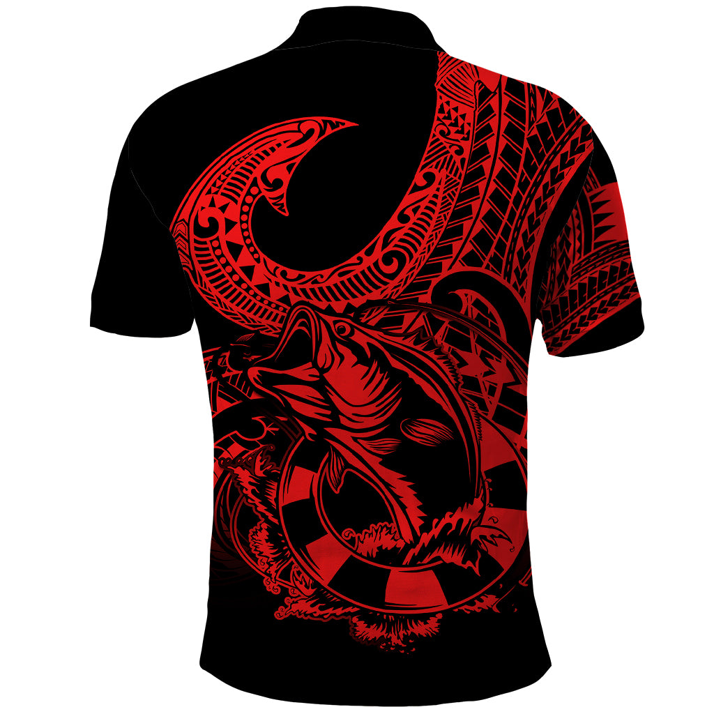 Polynesia Polo Shirt Fish Hook Tattoo Go Fishing Polynesian Pattern Red LT14 - Polynesian Pride