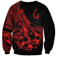 Polynesia Sweatshirt Fish Hook Tattoo Go Fishing Polynesian Pattern Red LT14 Unisex Red - Polynesian Pride