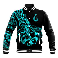 Polynesia Baseball Jacket Fish Hook Tattoo Go Fishing Polynesian Pattern Turquosie LT14 Unisex Turquoise - Polynesian Pride