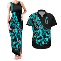 Polynesia Couples Matching Tank Maxi Dress and Hawaiian Shirt Fish Hook Tattoo Go Fishing Polynesian Pattern Turquosie LT14 Turquoise - Polynesian Pride