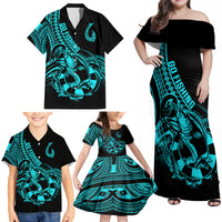 Polynesia Family Matching Off Shoulder Maxi Dress and Hawaiian Shirt Fish Hook Tattoo Go Fishing Polynesian Pattern Turquosie LT14 - Polynesian Pride