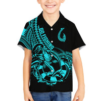 Polynesia Family Matching Off Shoulder Short Dress and Hawaiian Shirt Fish Hook Tattoo Go Fishing Polynesian Pattern Turquosie LT14 Son's Shirt Turquoise - Polynesian Pride