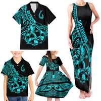 Polynesia Family Matching Tank Maxi Dress and Hawaiian Shirt Fish Hook Tattoo Go Fishing Polynesian Pattern Turquosie LT14 - Polynesian Pride