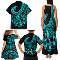 Polynesia Family Matching Tank Maxi Dress and Hawaiian Shirt Fish Hook Tattoo Go Fishing Polynesian Pattern Turquosie LT14 - Polynesian Pride
