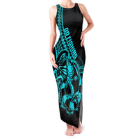Polynesia Family Matching Tank Maxi Dress and Hawaiian Shirt Fish Hook Tattoo Go Fishing Polynesian Pattern Turquosie LT14 Mom's Dress Turquoise - Polynesian Pride