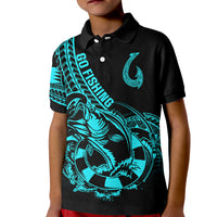 Polynesia Kid Polo Shirt Fish Hook Tattoo Go Fishing Polynesian Pattern Turquosie LT14 Kid Turquoise - Polynesian Pride