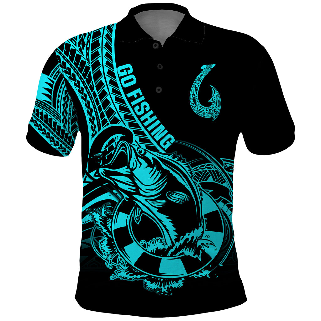 Polynesia Polo Shirt Fish Hook Tattoo Go Fishing Polynesian Pattern Turquosie LT14 Turquoise - Polynesian Pride