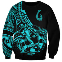 Polynesia Sweatshirt Fish Hook Tattoo Go Fishing Polynesian Pattern Turquosie LT14 Unisex Turquoise - Polynesian Pride