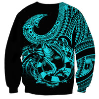 Polynesia Sweatshirt Fish Hook Tattoo Go Fishing Polynesian Pattern Turquosie LT14 - Polynesian Pride