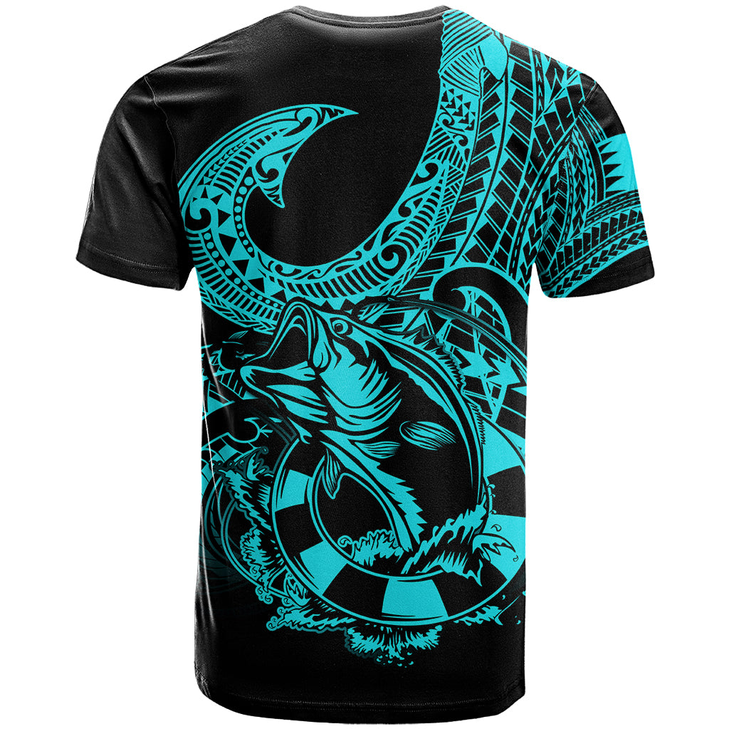 Polynesia T Shirt Fish Hook Tattoo Go Fishing Polynesian Pattern Turquosie LT14 - Polynesian Pride