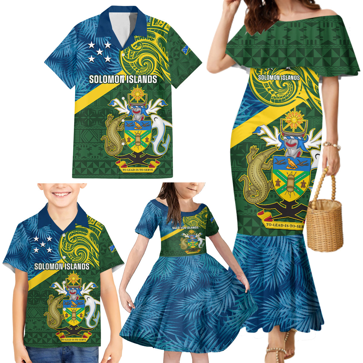 Solomon Islands Family Matching Mermaid Dress and Hawaiian Shirt Tropical Leaves With Melanesian Pattern LT14 - Polynesian Pride