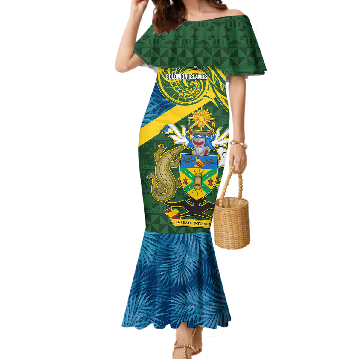 Solomon Islands Family Matching Mermaid Dress and Hawaiian Shirt Tropical Leaves With Melanesian Pattern LT14 Mom's Dress Green - Polynesian Pride