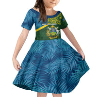 Solomon Islands Family Matching Off Shoulder Short Dress and Hawaiian Shirt Tropical Leaves With Melanesian Pattern LT14 Daughter's Dress Green - Polynesian Pride