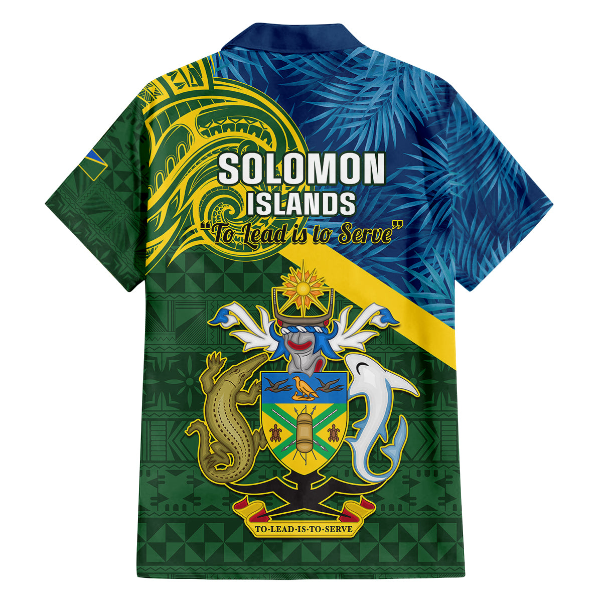 Solomon Islands Family Matching Off Shoulder Short Dress and Hawaiian Shirt Tropical Leaves With Melanesian Pattern LT14 - Polynesian Pride