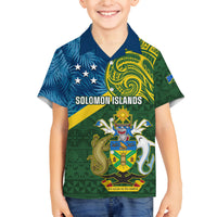 Solomon Islands Family Matching Off Shoulder Short Dress and Hawaiian Shirt Tropical Leaves With Melanesian Pattern LT14 Son's Shirt Green - Polynesian Pride