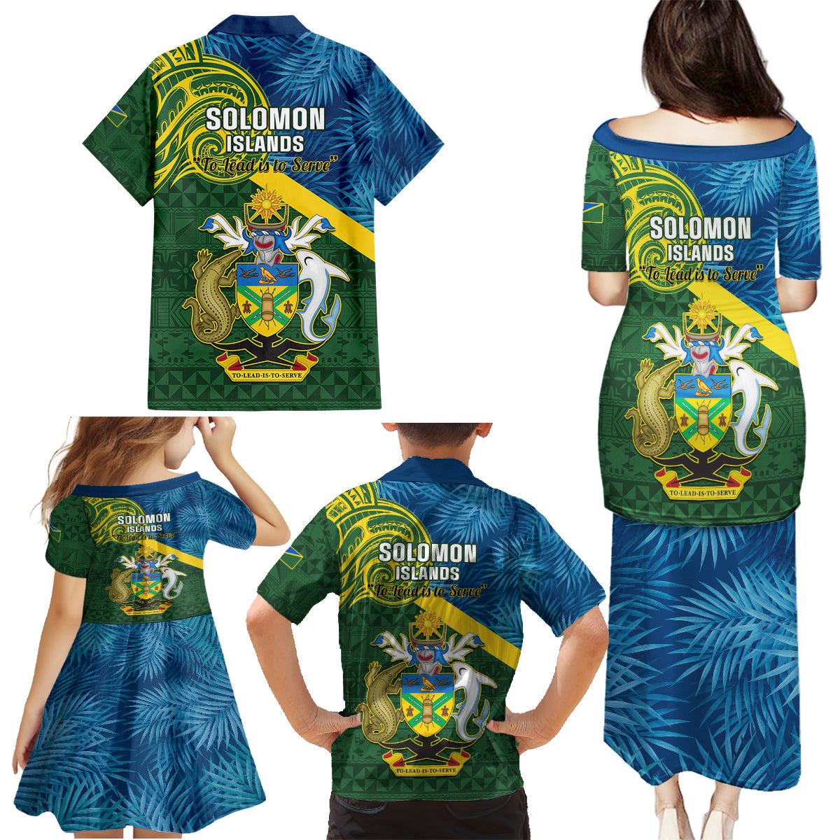Solomon Islands Family Matching Puletasi Dress and Hawaiian Shirt Tropical Leaves With Melanesian Pattern LT14 - Polynesian Pride