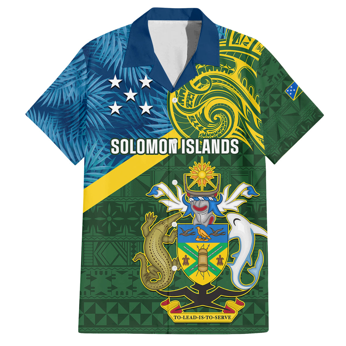 Solomon Islands Family Matching Summer Maxi Dress and Hawaiian Shirt Tropical Leaves With Melanesian Pattern LT14 Dad's Shirt - Short Sleeve Green - Polynesian Pride