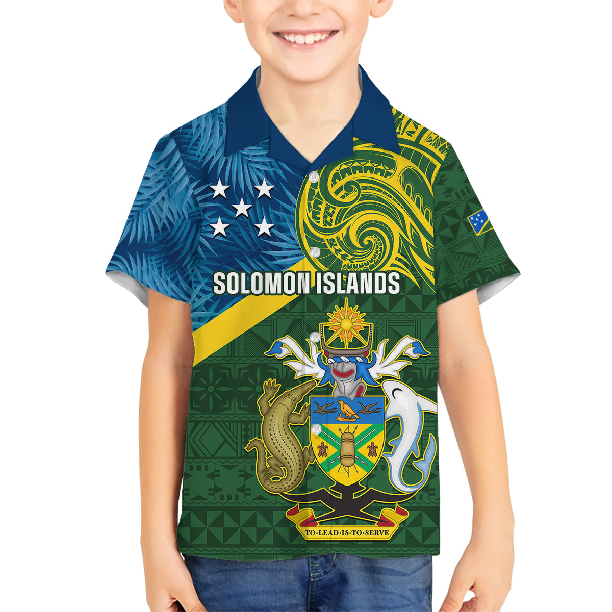 Solomon Islands Family Matching Summer Maxi Dress and Hawaiian Shirt Tropical Leaves With Melanesian Pattern LT14 Son's Shirt Green - Polynesian Pride