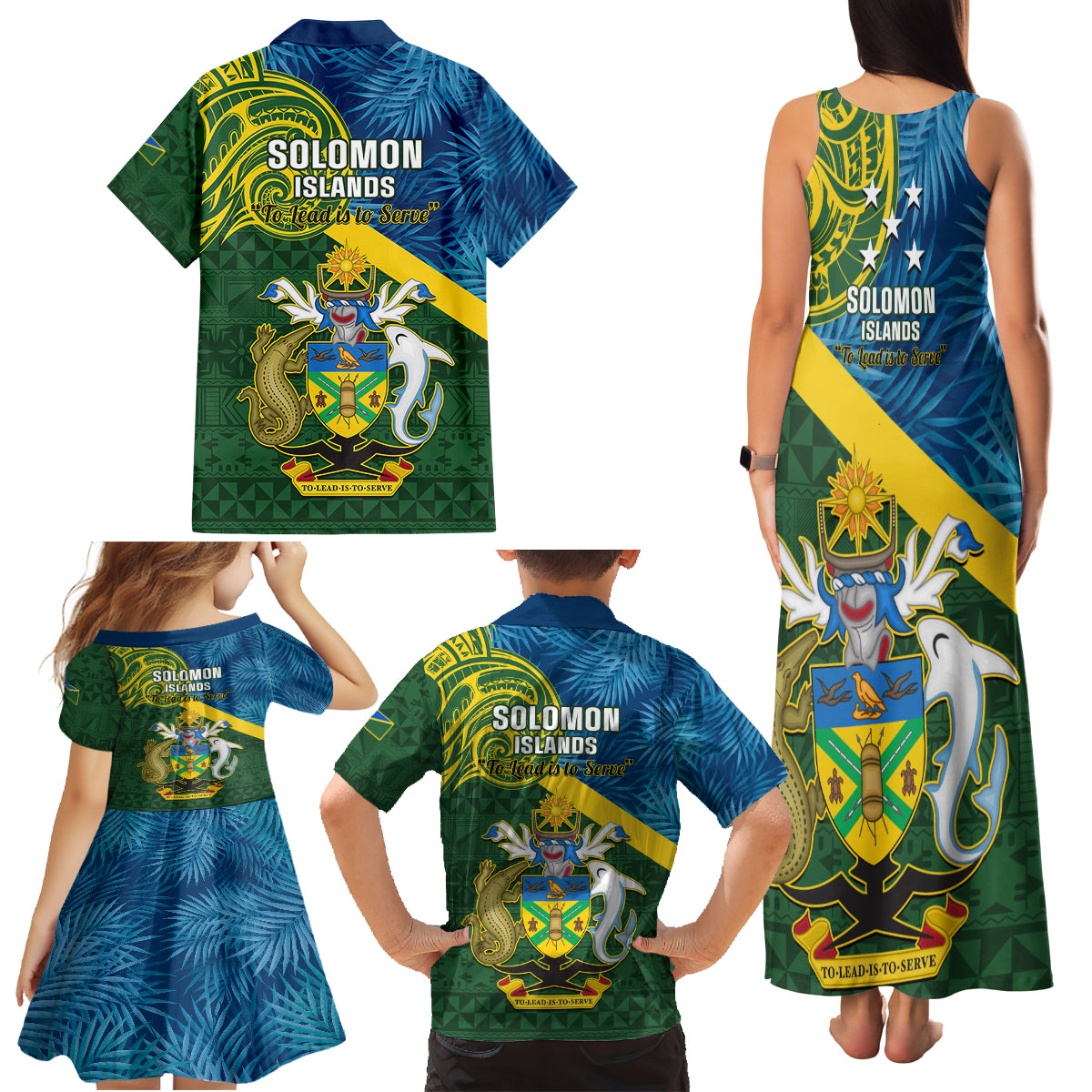 Solomon Islands Family Matching Tank Maxi Dress and Hawaiian Shirt Tropical Leaves With Melanesian Pattern LT14 - Polynesian Pride