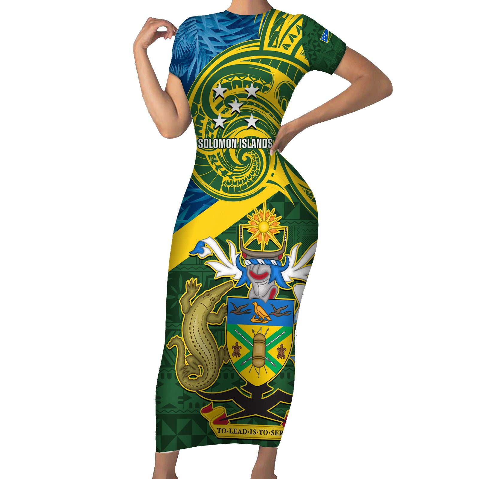 solomon-islands-short-sleeve-bodycon-dress-tropical-leaves-with-melanesian-pattern