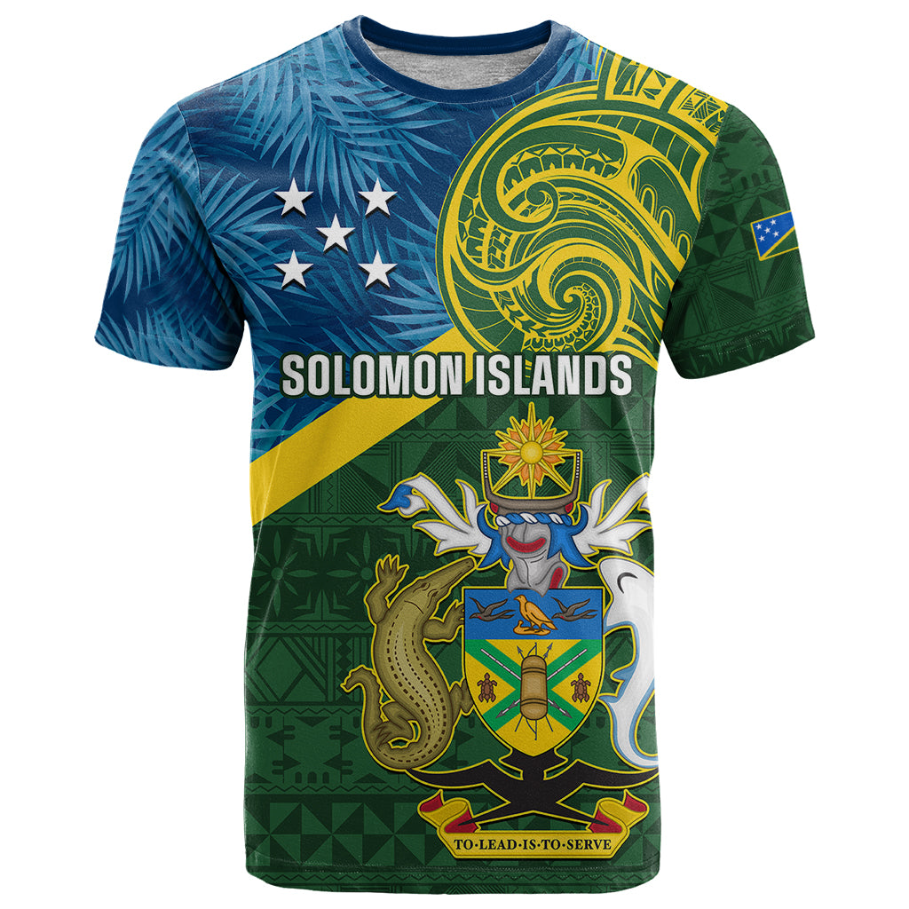 Solomon Islands T Shirt Tropical Leaves With Melanesian Pattern LT14 Green - Polynesian Pride