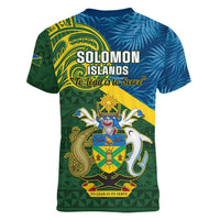 solomon-islands-women-v-neck-t-shirt-tropical-leaves-with-melanesian-pattern