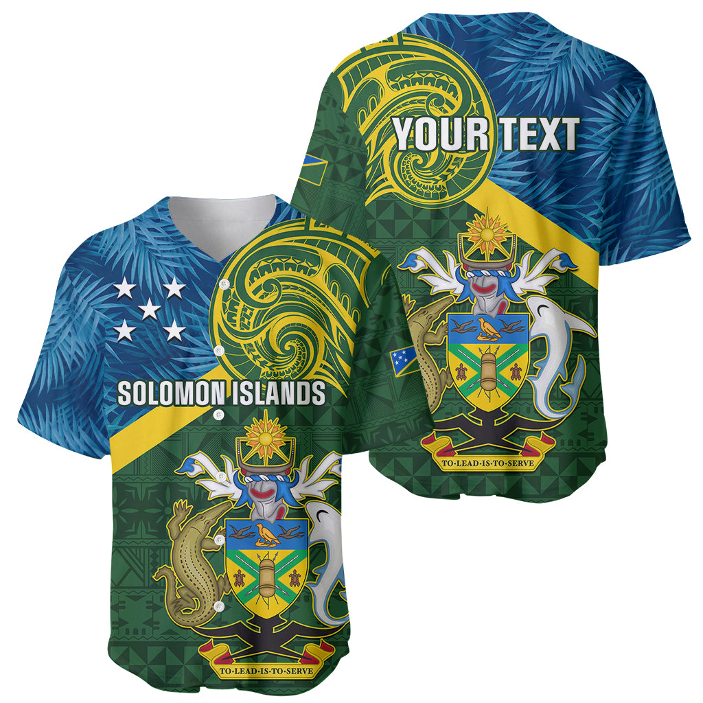 Personalised Solomon Islands Baseball Jersey Tropical Leaves With Melanesian Pattern LT14 - Polynesian Pride
