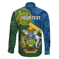 Personalised Solomon Islands Family Matching Long Sleeve Bodycon Dress and Hawaiian Shirt Tropical Leaves With Melanesian Pattern LT14 - Polynesian Pride