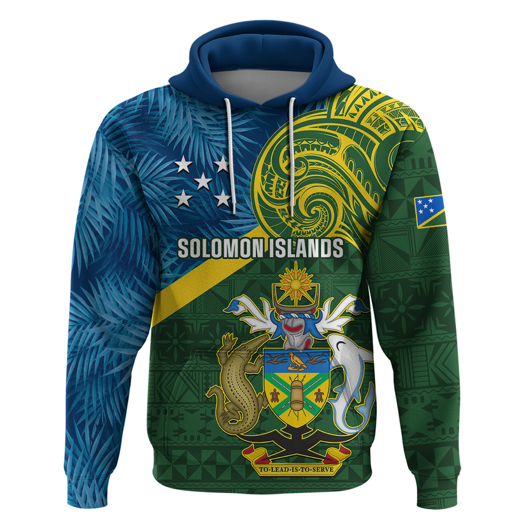 Personalised Solomon Islands Hoodie Tropical Leaves With Melanesian Pattern LT14 Green - Polynesian Pride