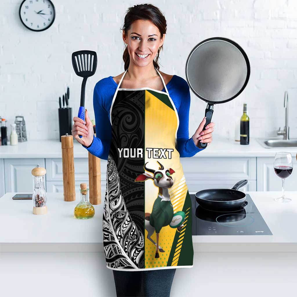 New Zealand and South Africa Rugby Custom Apron Maori Silver Fern Springbok Together - Polynesian Pride