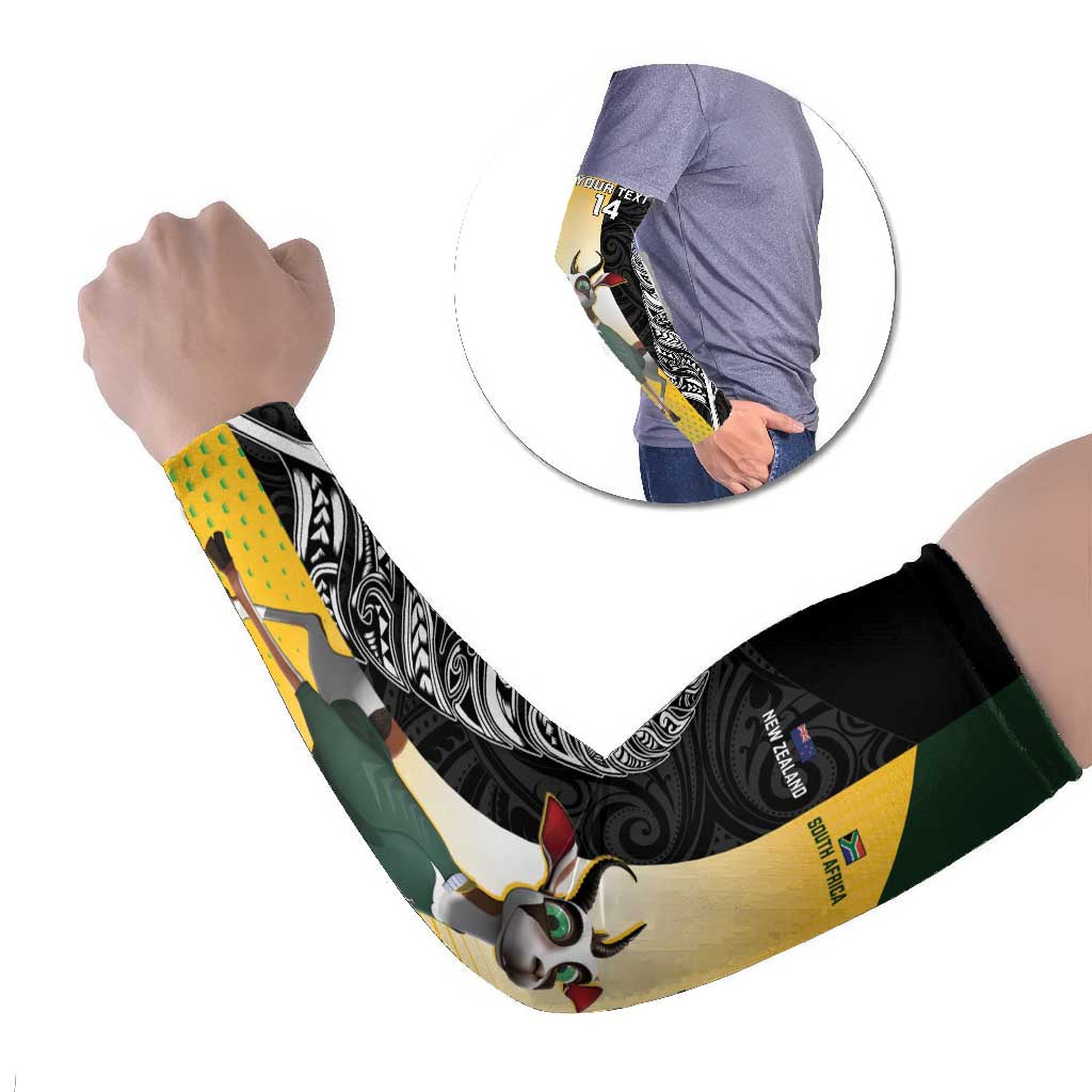 New Zealand and South Africa Rugby Custom Arm Sleeves Maori Silver Fern Springbok Together - Polynesian Pride