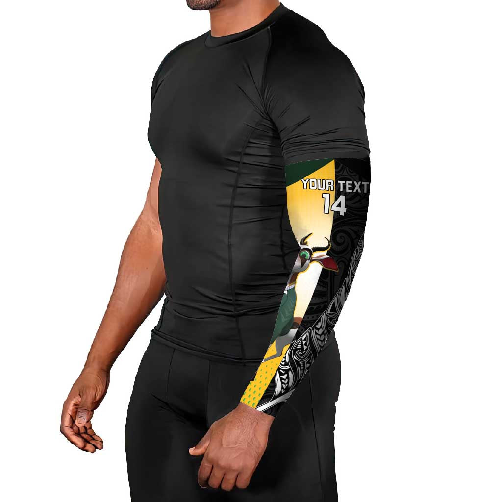 New Zealand and South Africa Rugby Custom Arm Sleeves Maori Silver Fern Springbok Together - Polynesian Pride