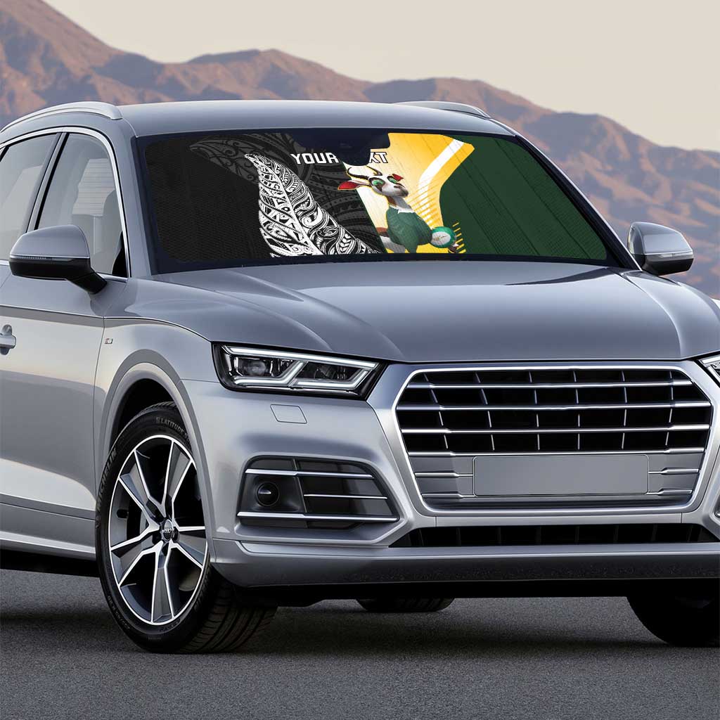 New Zealand and South Africa Rugby Custom Auto Sun Shade Maori Silver Fern Springbok Together - Polynesian Pride