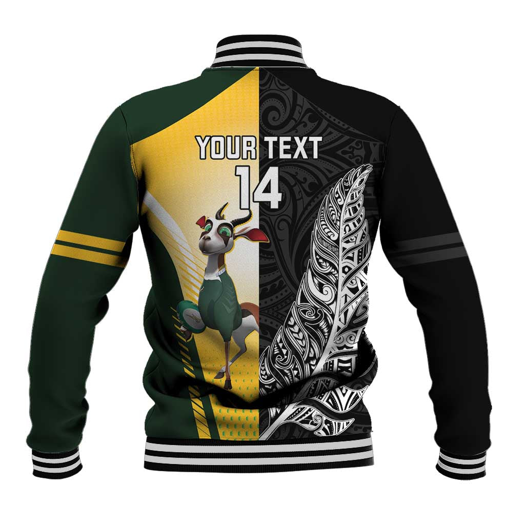 New Zealand and South Africa Rugby Custom Baseball Jacket Maori Silver Fern Springbok Together - Polynesian Pride