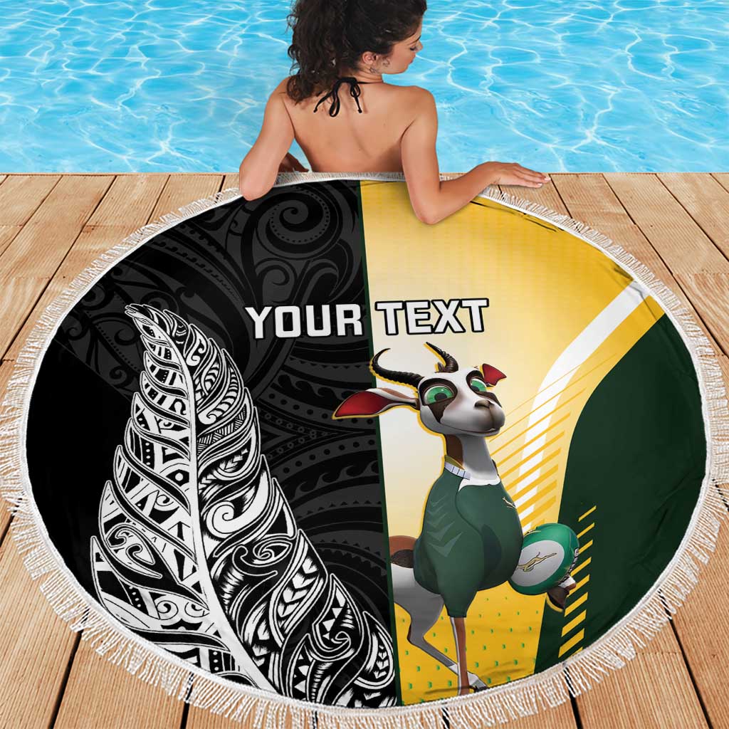 New Zealand and South Africa Rugby Custom Beach Blanket Maori Silver Fern Springbok Together LT14 - Polynesian Pride