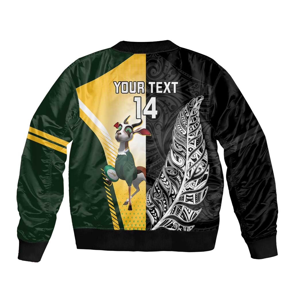 New Zealand and South Africa Rugby Custom Bomber Jacket Maori Silver Fern Springbok Together LT14 - Polynesian Pride