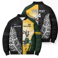 New Zealand and South Africa Rugby Custom Bomber Puffer Jacket Maori Silver Fern Springbok Together - Polynesian Pride