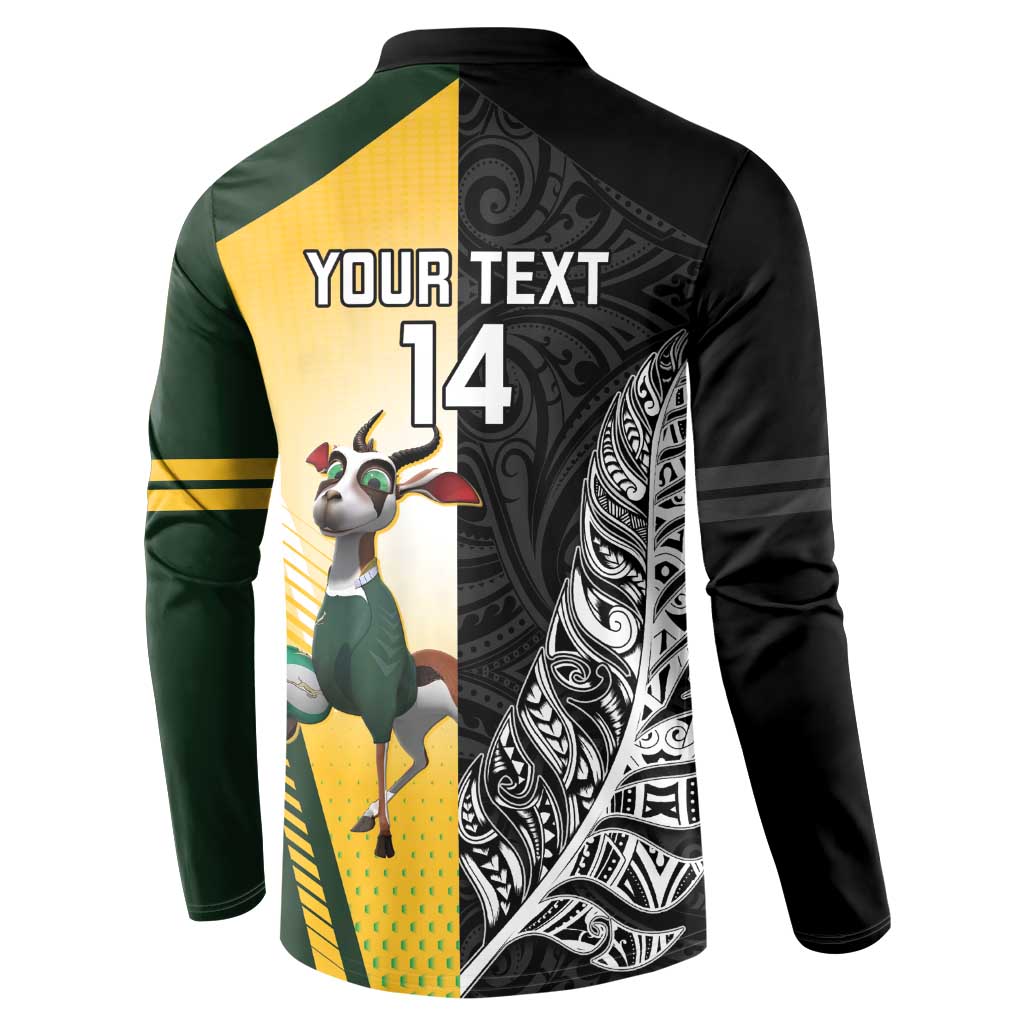 New Zealand and South Africa Rugby Custom Button Sweatshirt Maori Silver Fern Springbok Together - Polynesian Pride