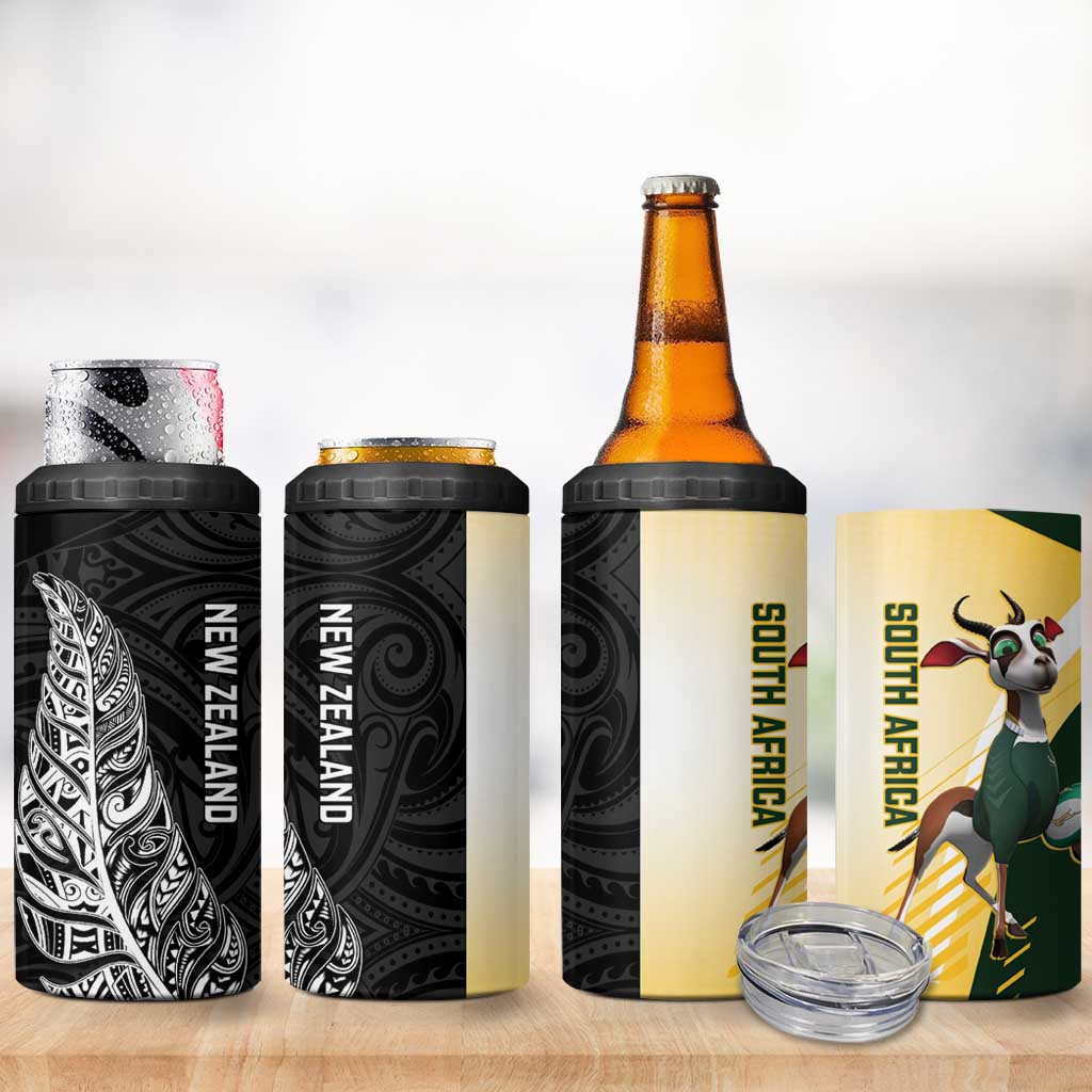 New Zealand and South Africa Rugby 4 in 1 Can Cooler Tumbler Maori Silver Fern Springbok Together - Polynesian Pride