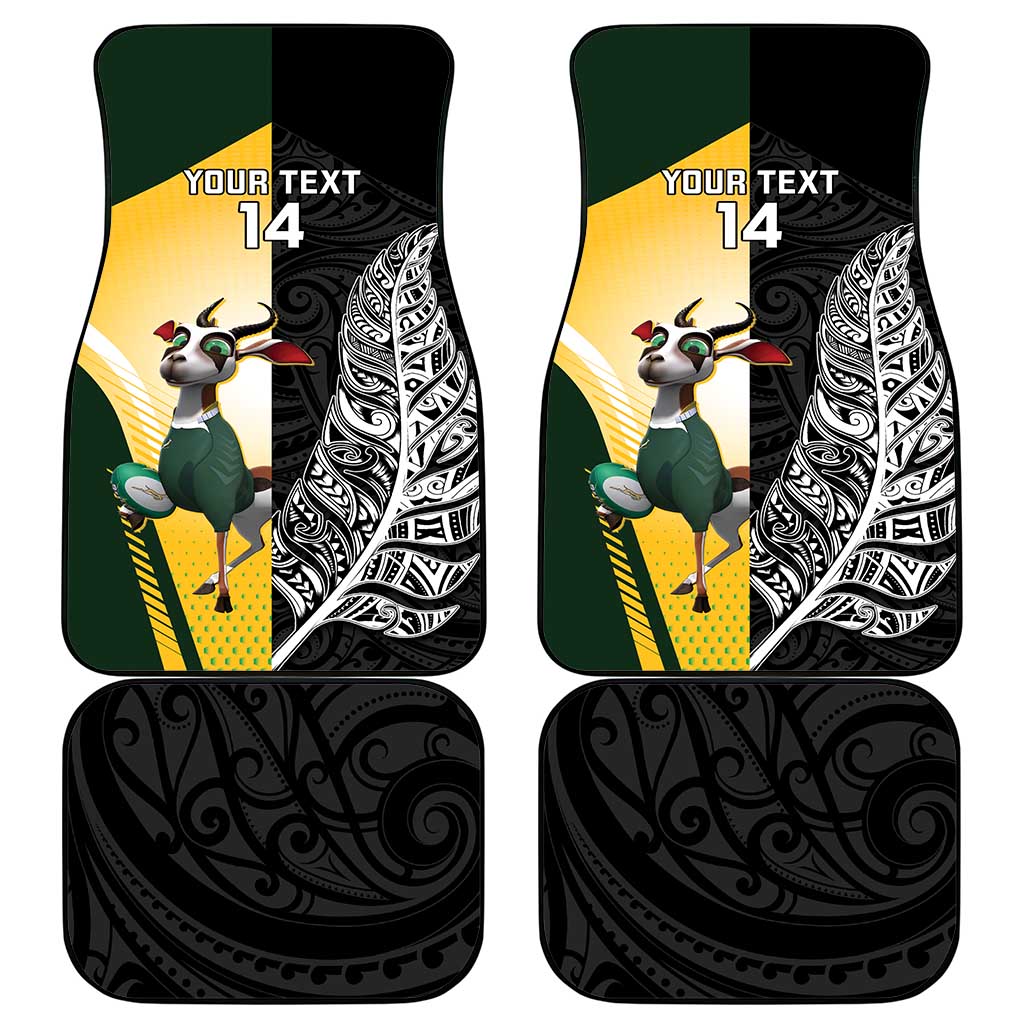 New Zealand and South Africa Rugby Custom Car Mats Maori Silver Fern Springbok Together - Polynesian Pride
